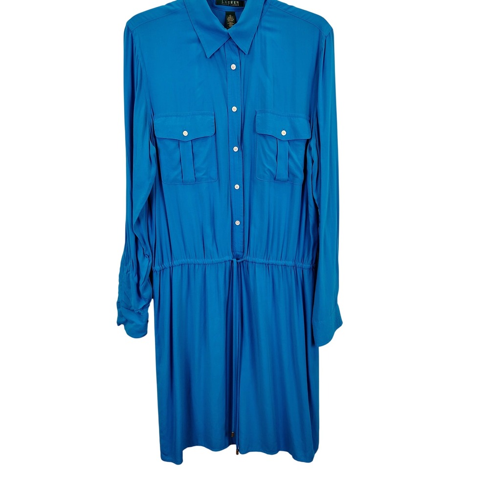 Lauren Ralph Lauren Womens SZ 12 Utility Shirt Dress Blue Viscose Preppy Luxe